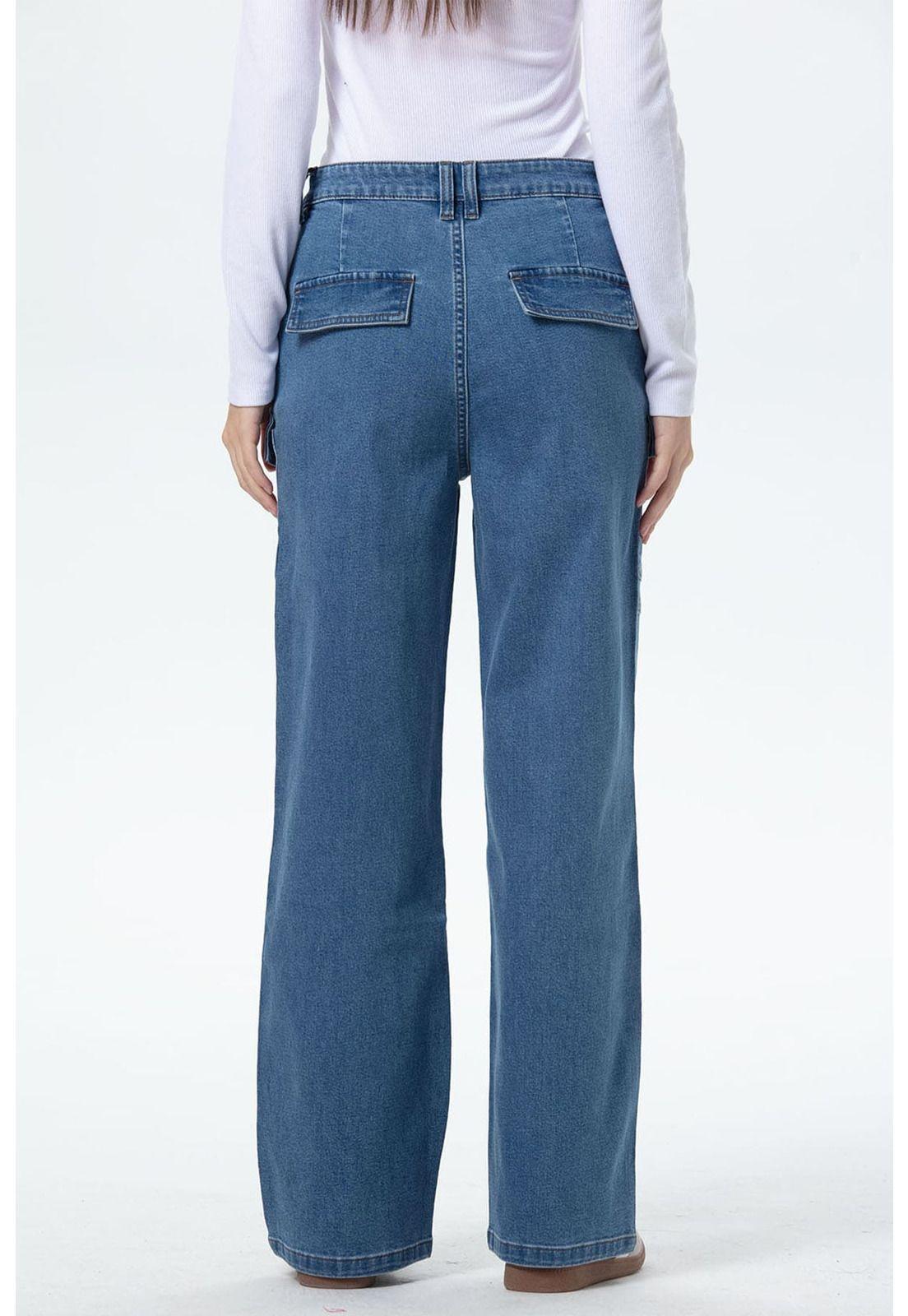 Jeans Mujer Cargo Calce Recto Azul - lV-2