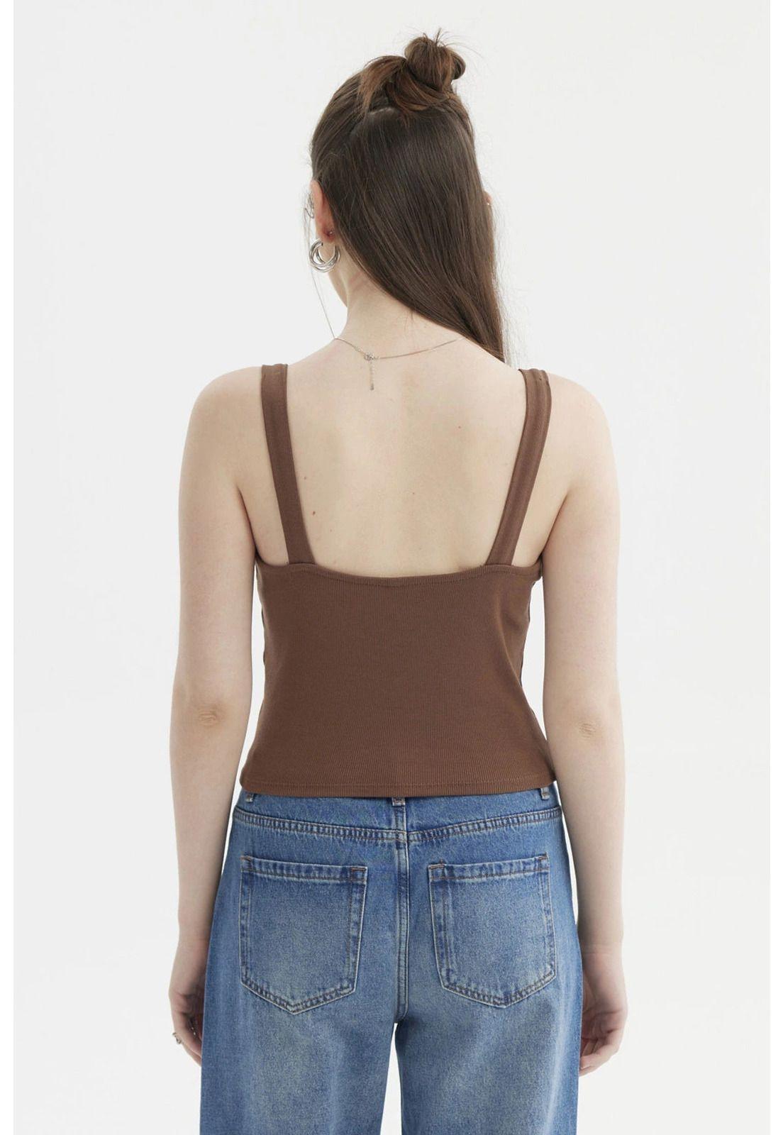 Polera Mujer Escote Corazón Y Recogido Café Oscuro-2