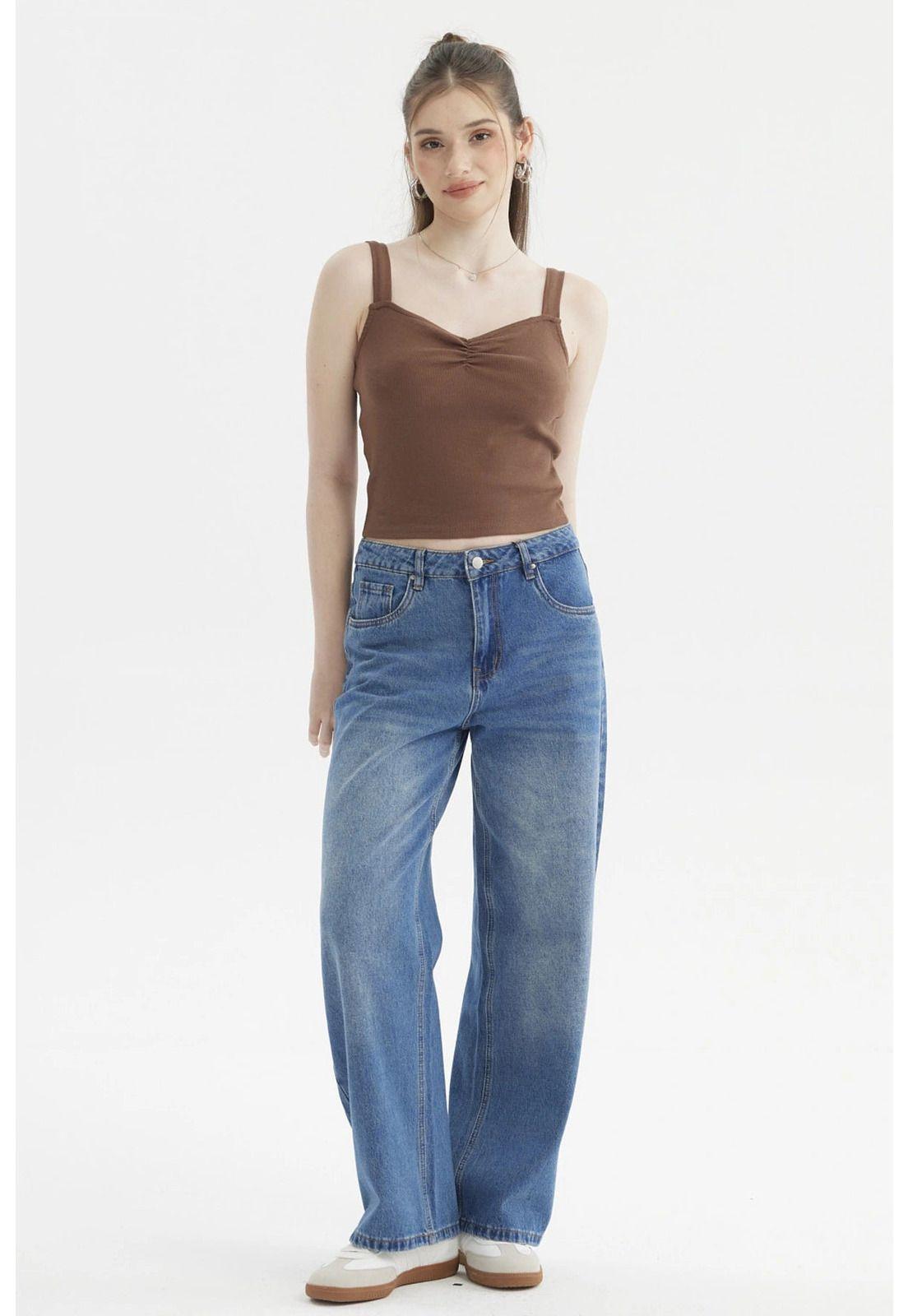 Polera Mujer Escote Corazón Y Recogido Café Oscuro-3