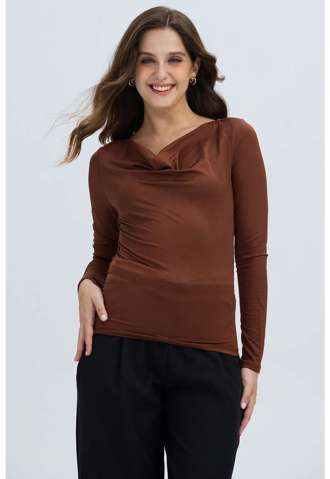 Polera Mujer Drapeado Delantero Café Oscuro-1