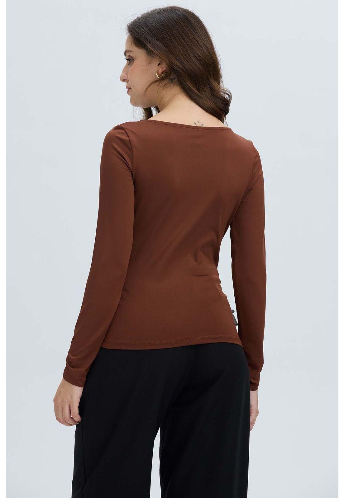 Polera Mujer Drapeado Delantero Café Oscuro-2