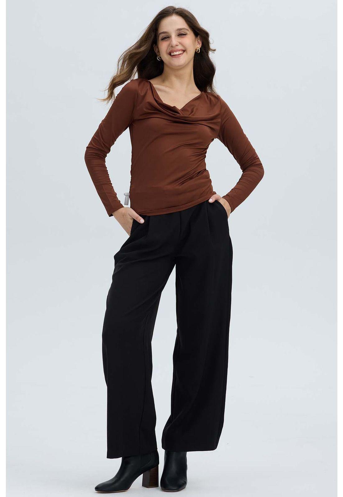Polera Mujer Drapeado Delantero Café Oscuro-3