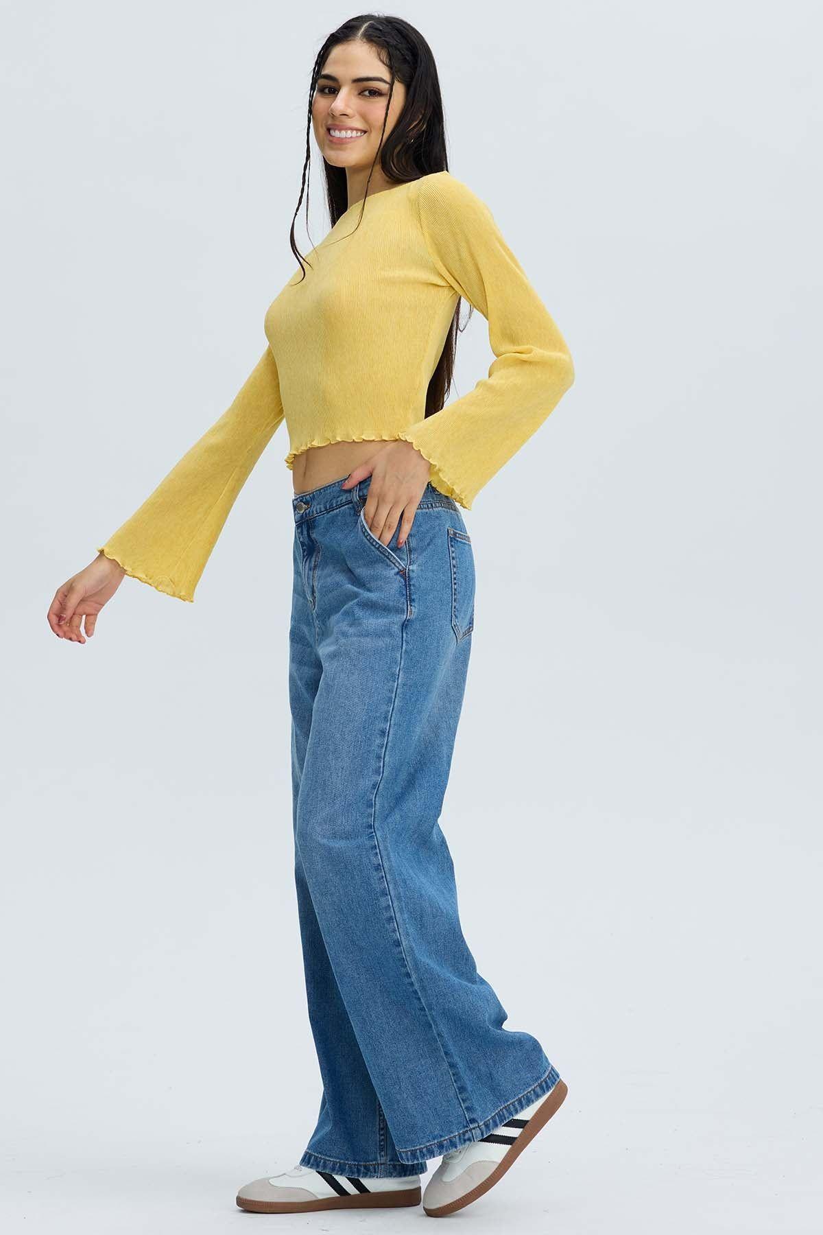 Jeans Mujer Baggy Relax Elasticado Azul-0