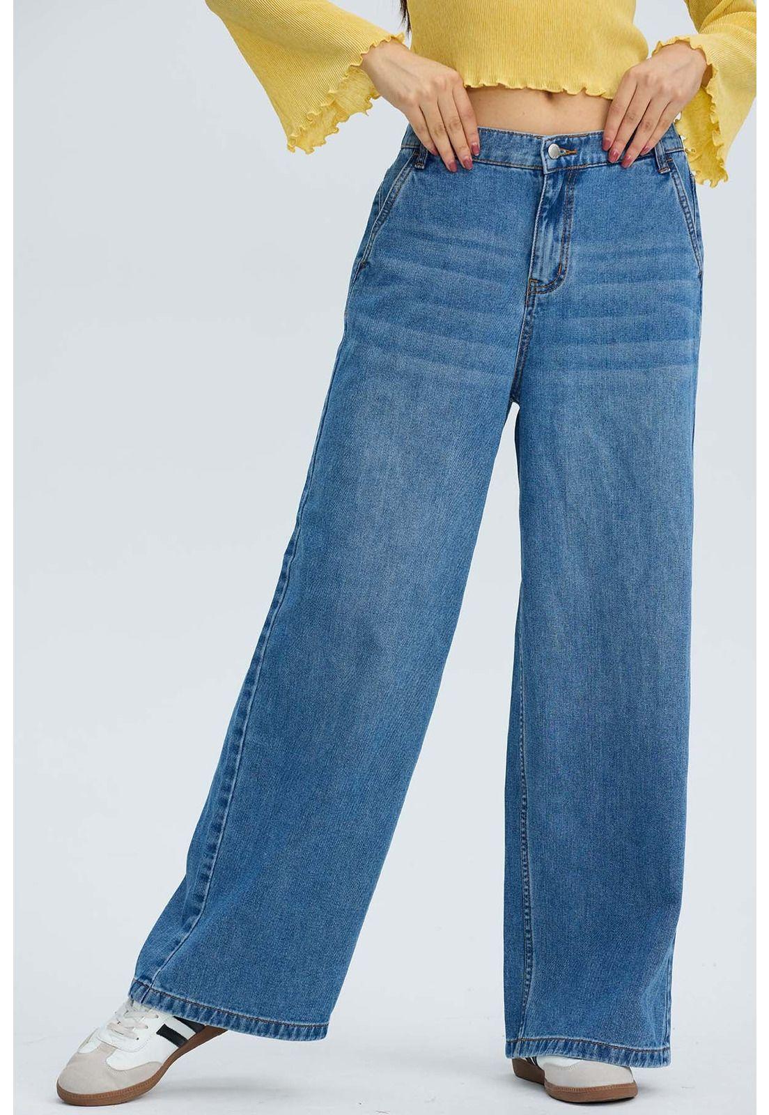 Jeans Mujer Baggy Relax Elasticado Azul-0