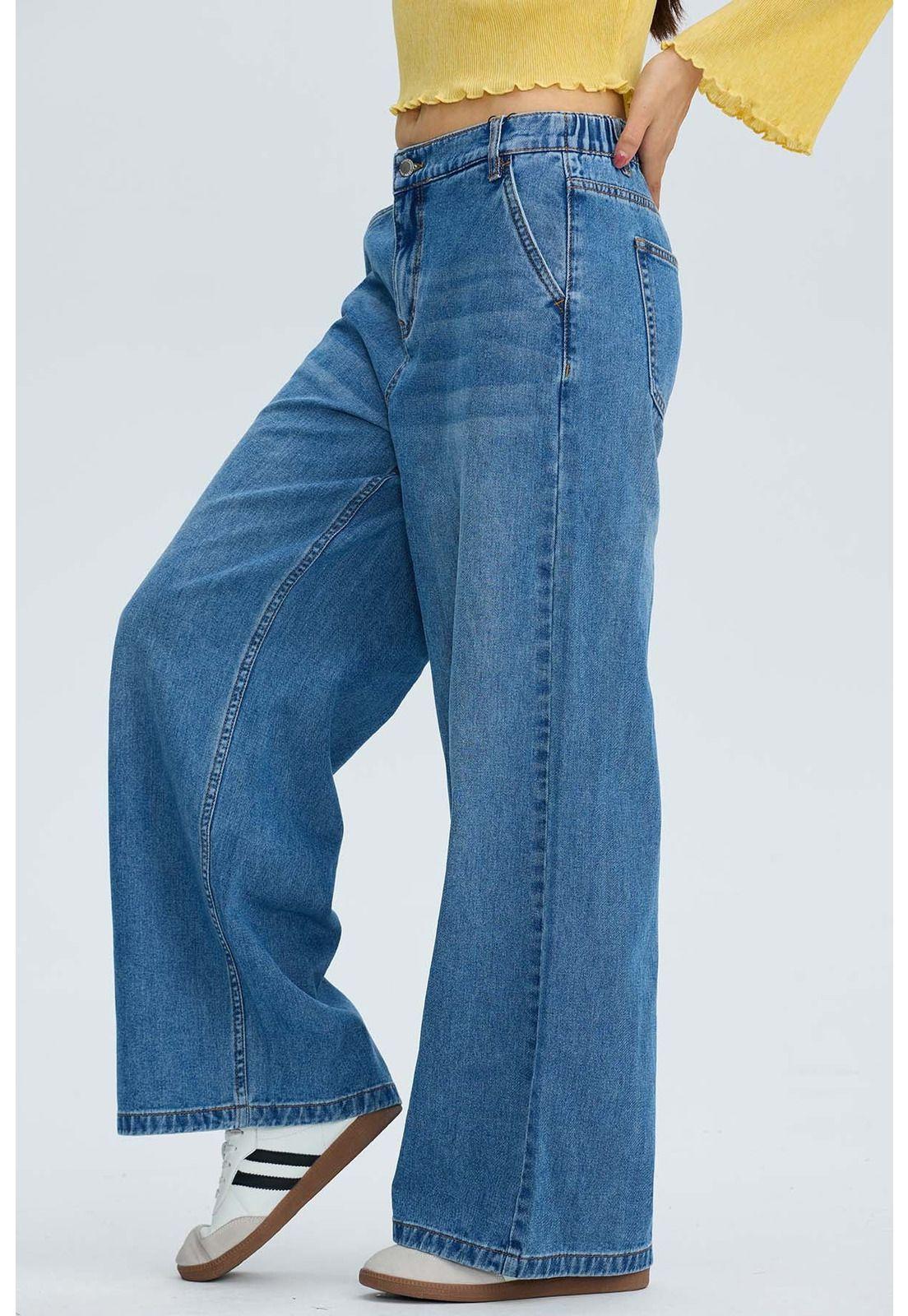 Jeans Mujer Baggy Relax Elasticado Azul-1