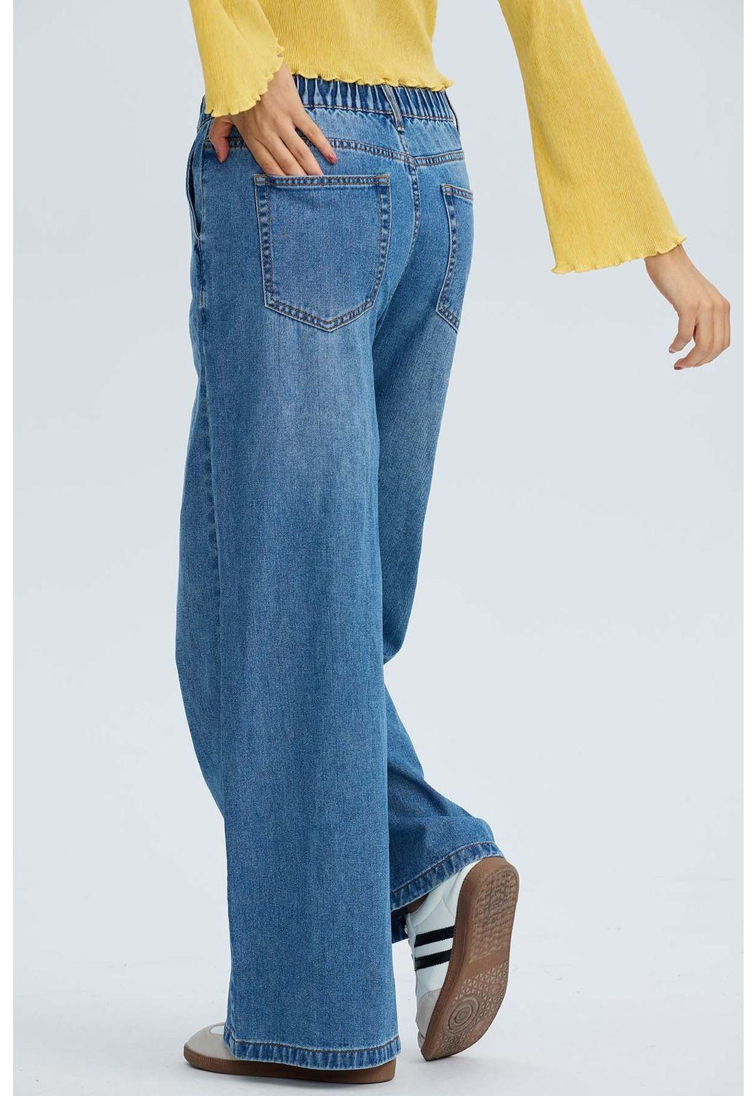 Jeans Mujer Baggy Relax Elasticado Azul-2