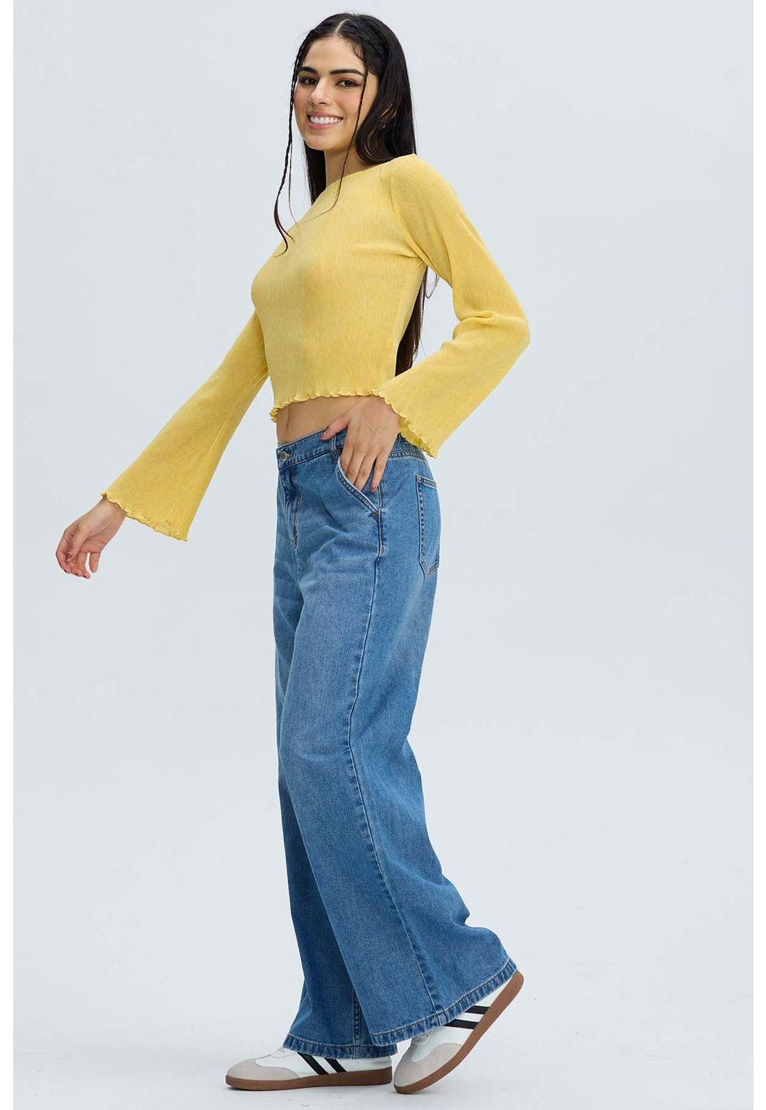 Jeans Mujer Baggy Relax Elasticado Azul-3