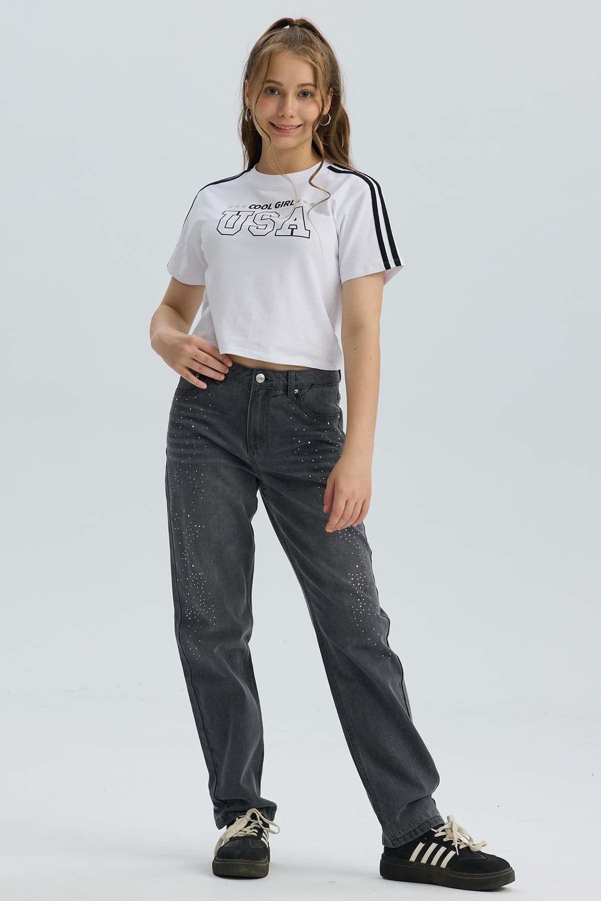 Jeans Niña Mom Con Strass Gris-3