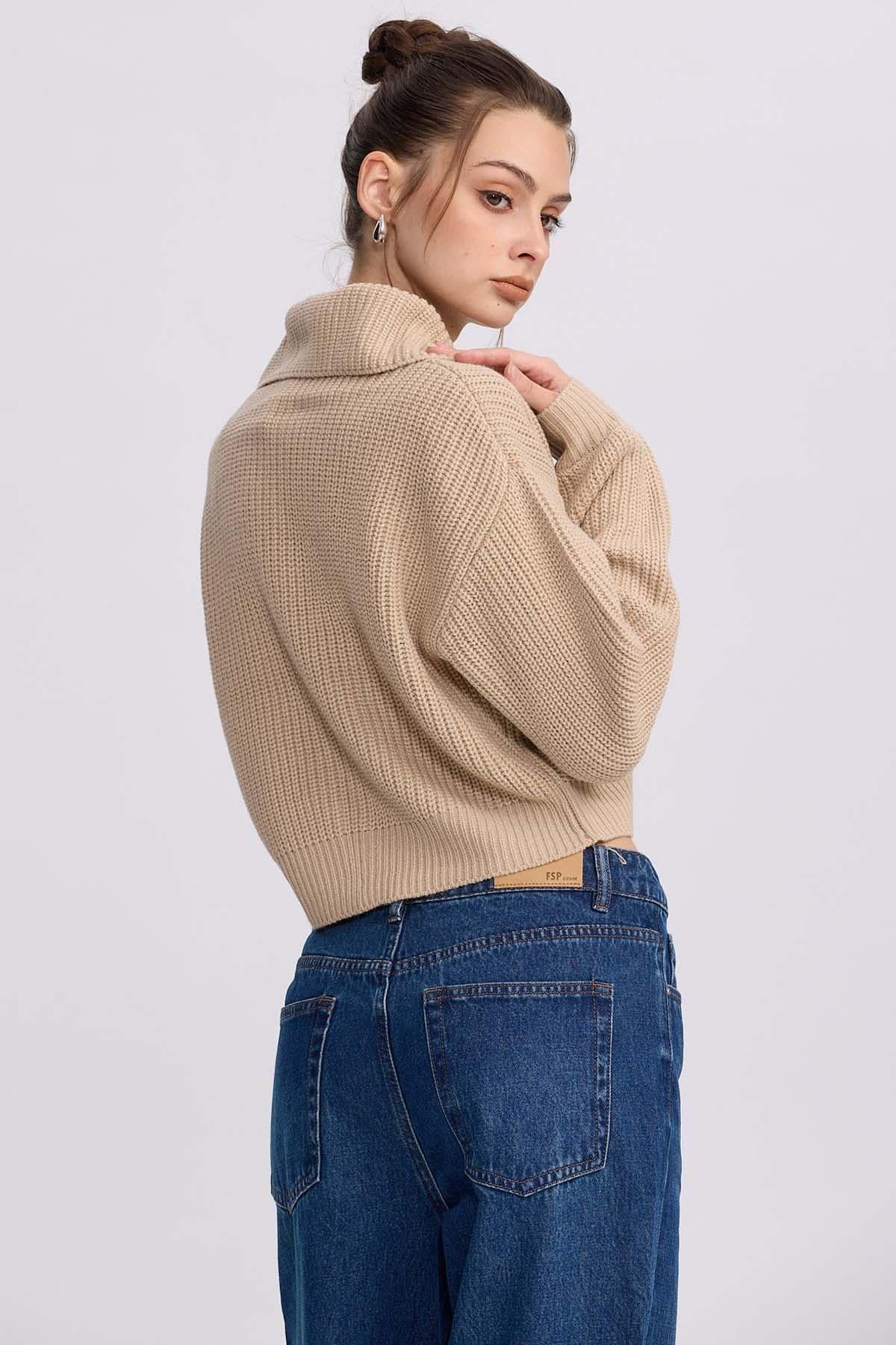 Sweater Mujer Full Zipper Beige-2