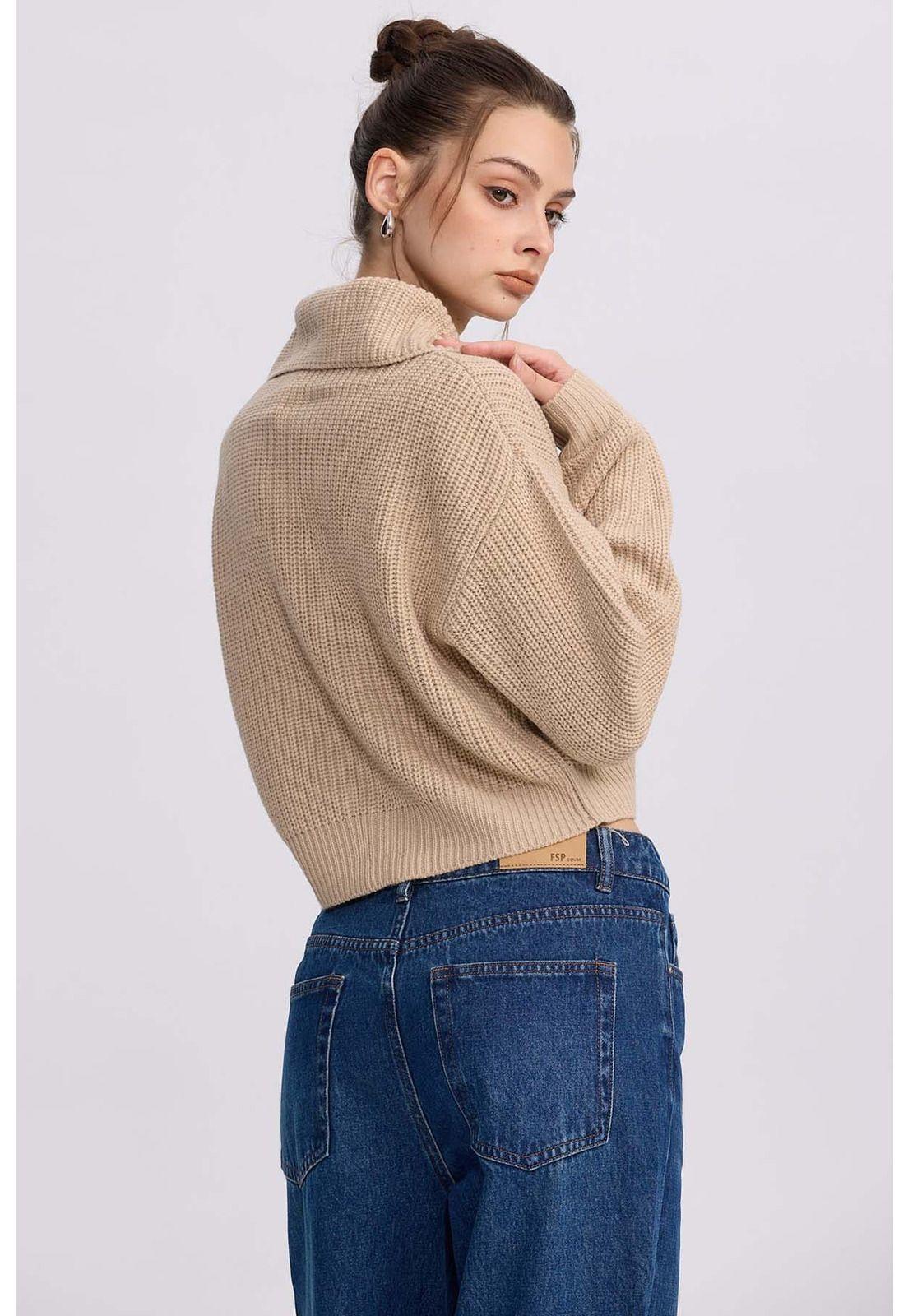 Sweater Mujer Full Zipper Beige-2