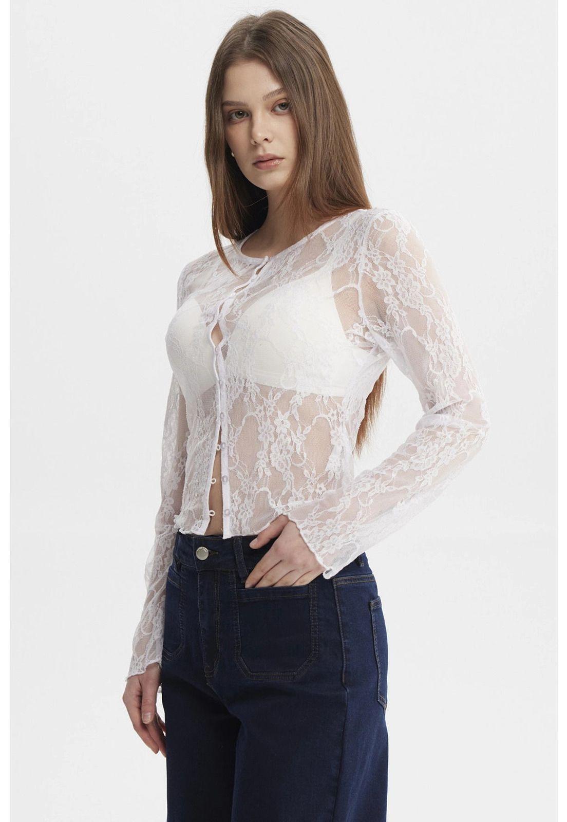 Polera Mujer Botones Blanco - ll-1