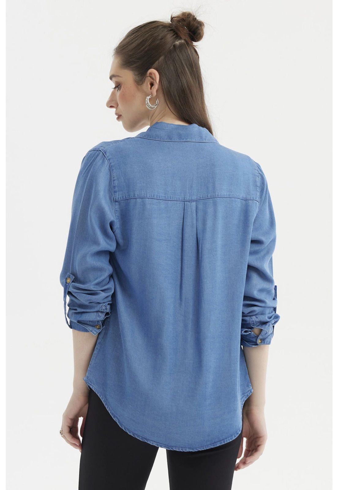 Blusa Mujer Manga Roll Up Azul-2