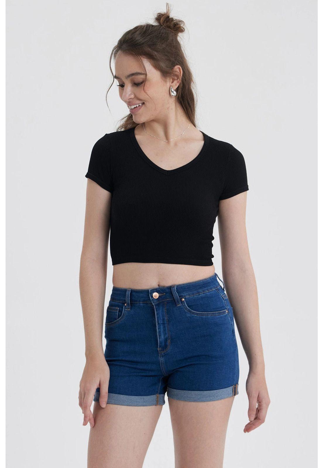 Polera Mujer Crop Sin Costura Negro-0