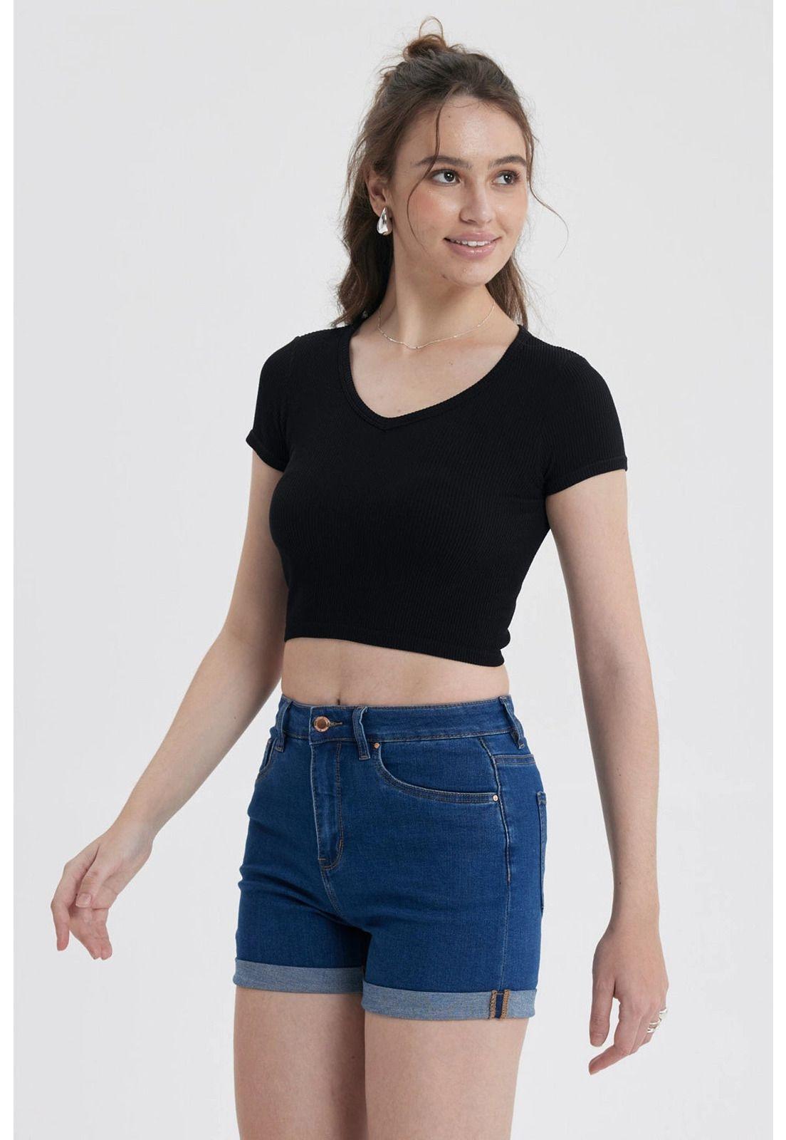 Polera Mujer Crop Sin Costura Negro-1