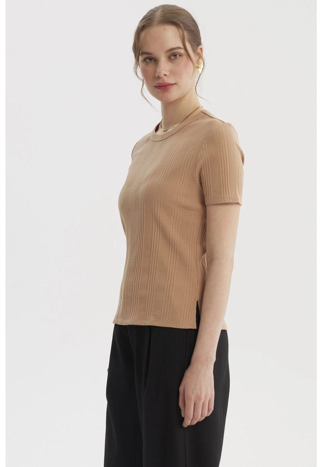 Polera Mujer Lisa Rib Beige Oscuro-1