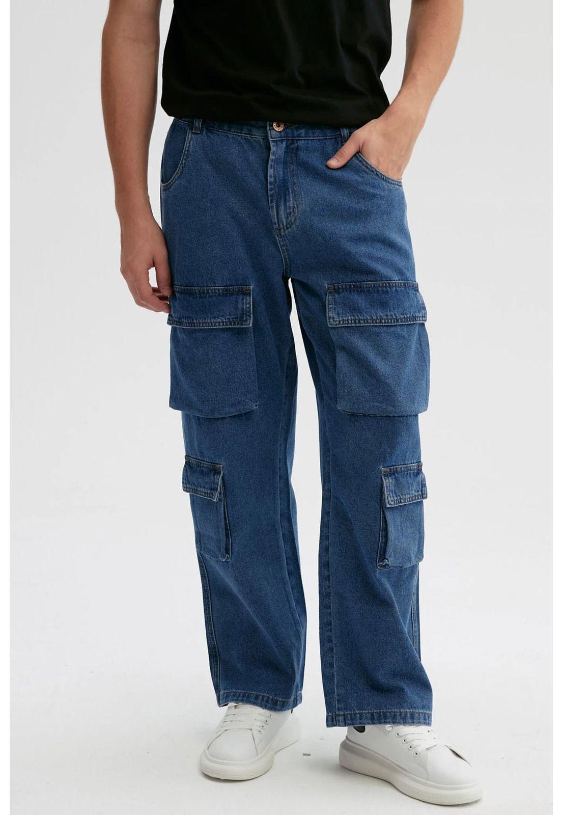 Jeans Hombre Cargo Delantero Azul Retro-0