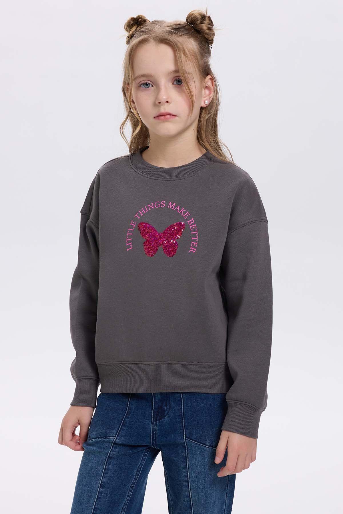 Polerón Niña Print Cerrado Gris Oscuro-1