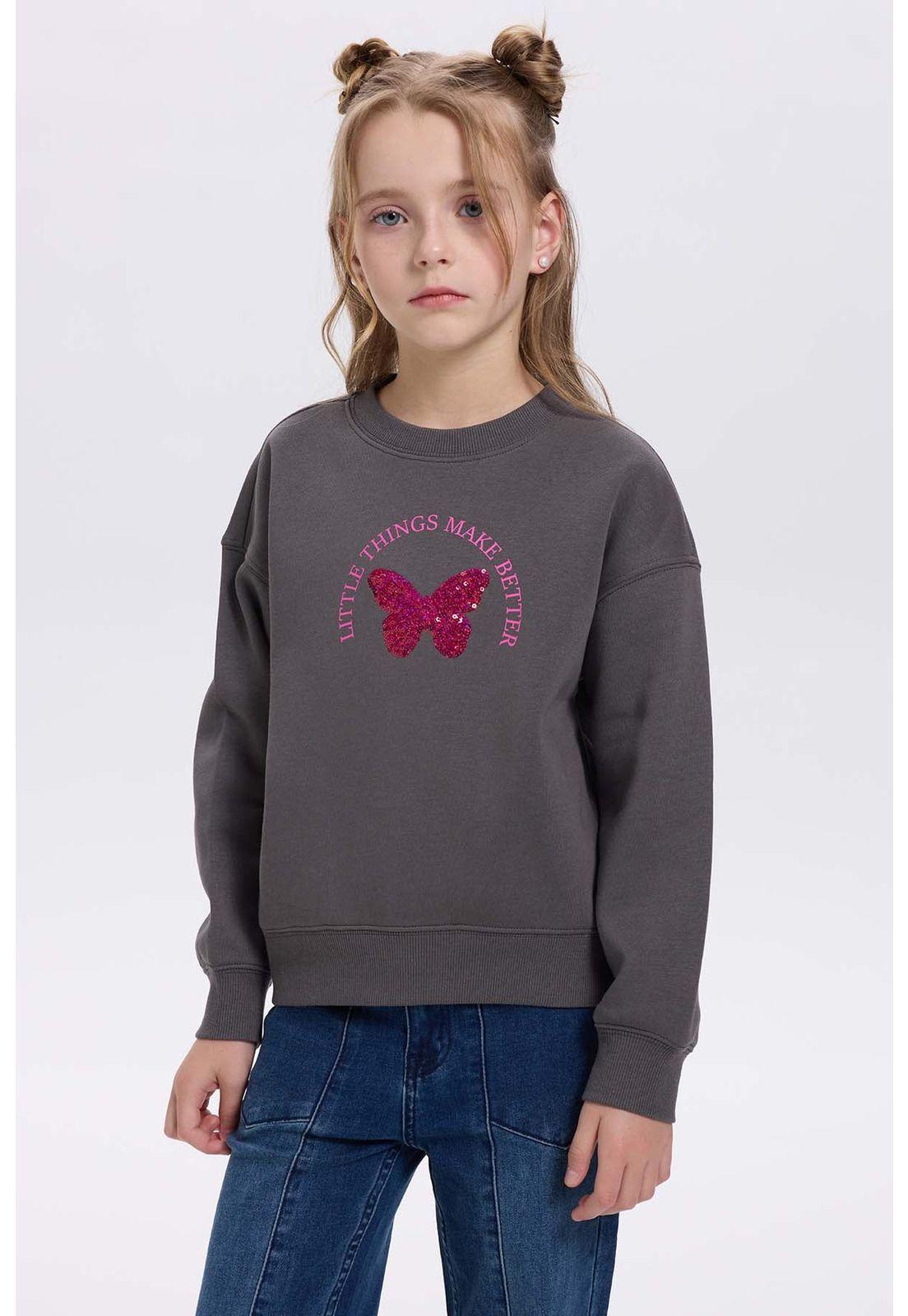 Polerón Niña Print Cerrado Gris Oscuro-1