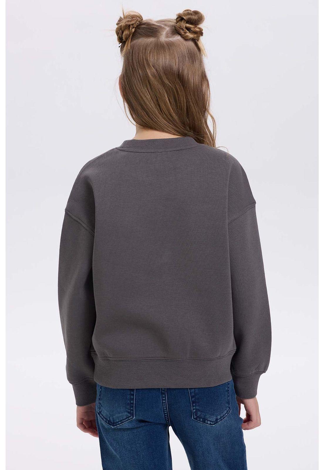 Polerón Niña Print Cerrado Gris Oscuro-2