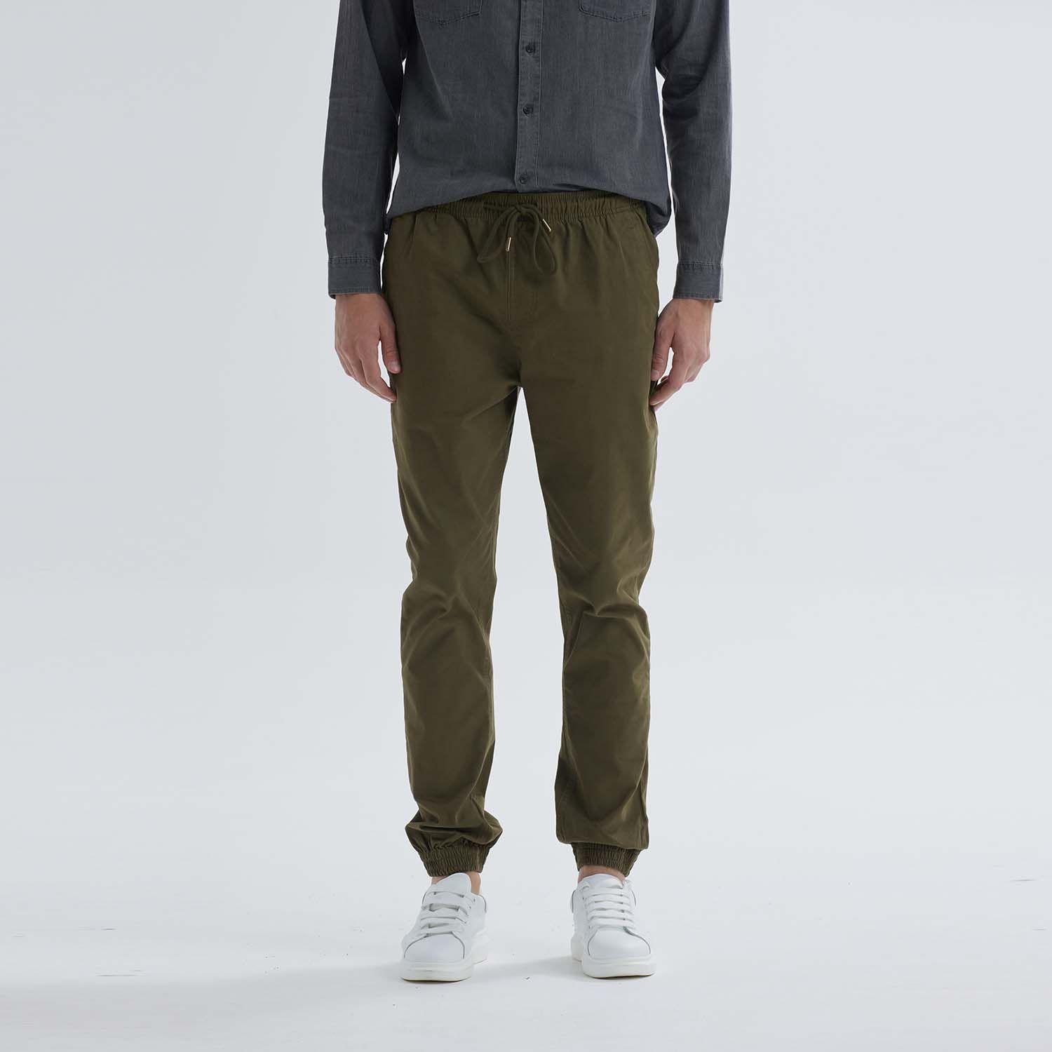Pantalón Jogger Twill Verde Militar Hombre-0