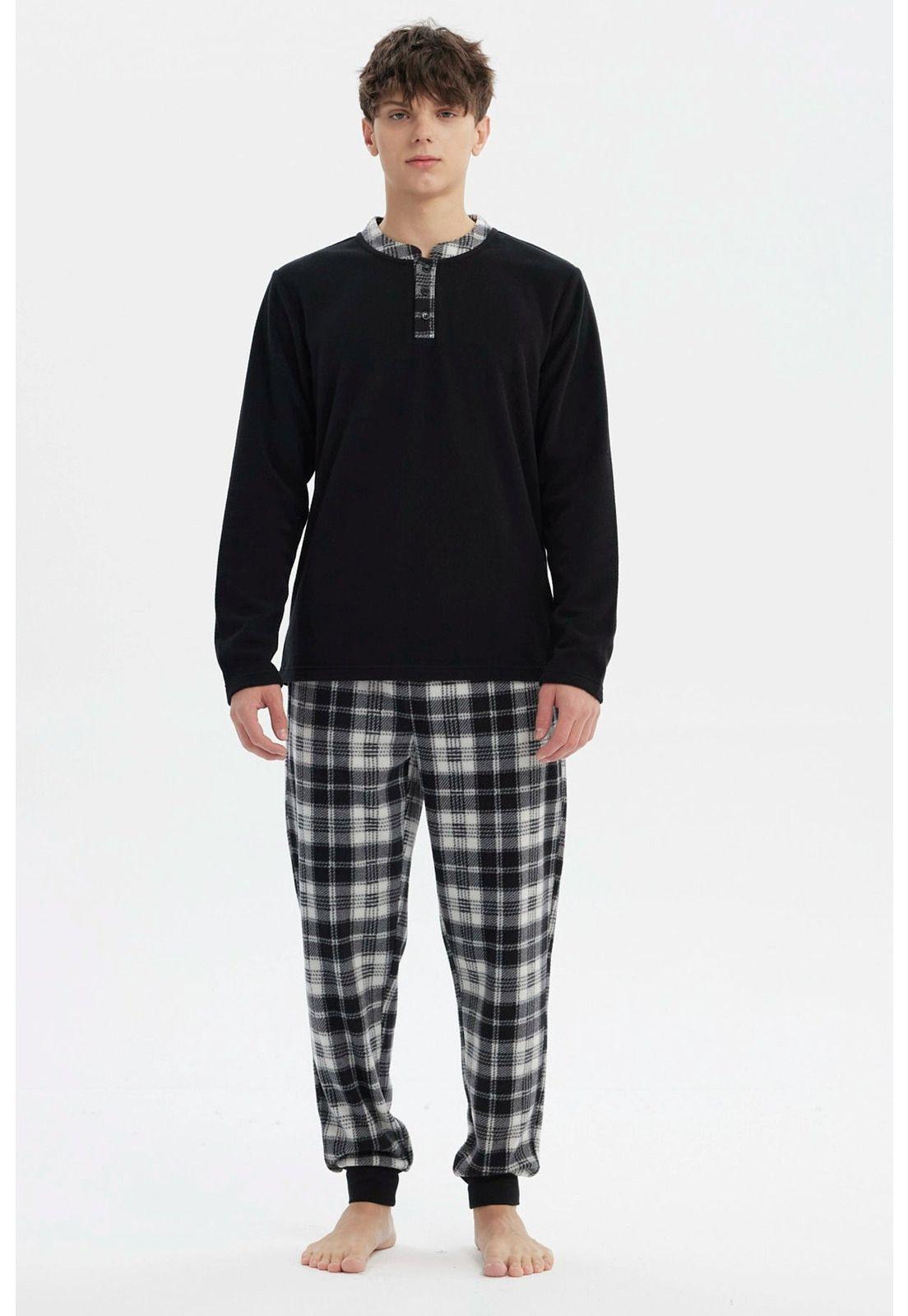 Pijama Hombre Pijama Polera Y Pantalón Negro - lll-0
