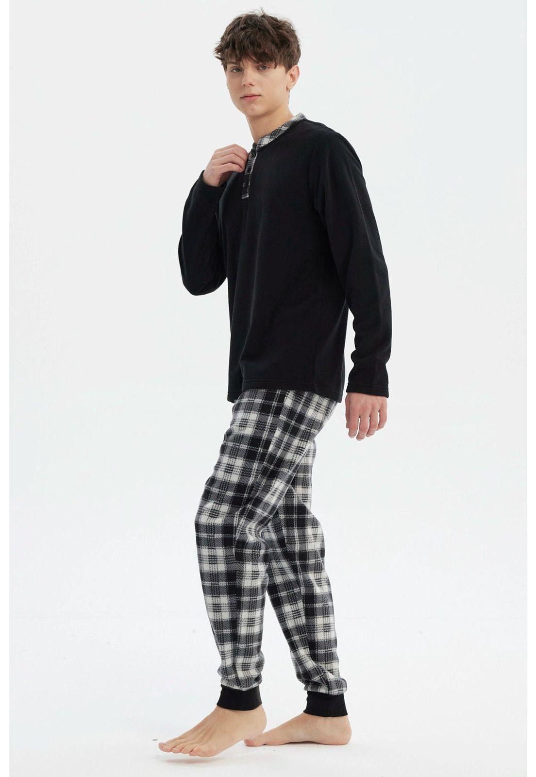 Pijama Hombre Pijama Polera Y Pantalón Negro - lll-1