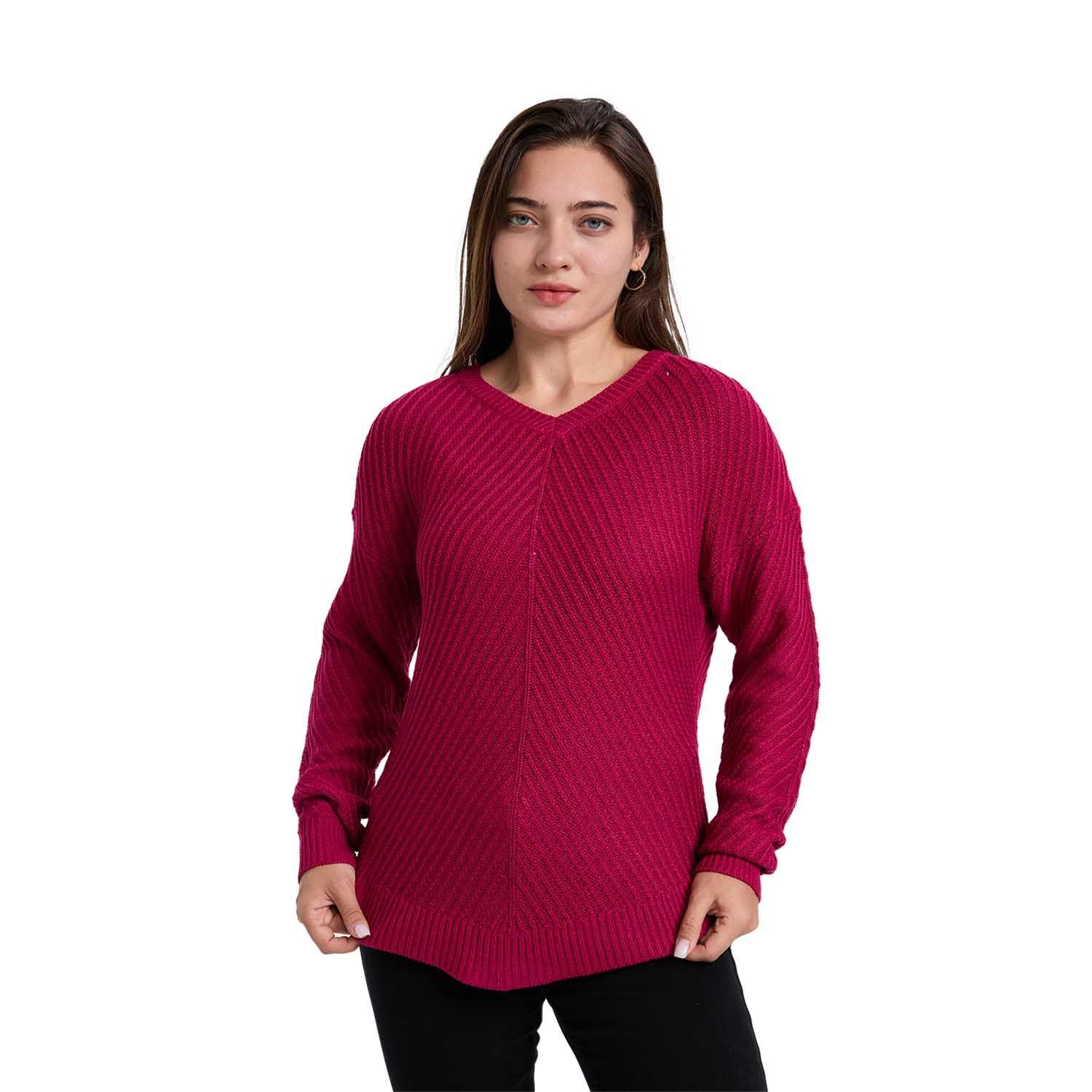 Sweater Mujer Listado Fucsia Oscuro-0