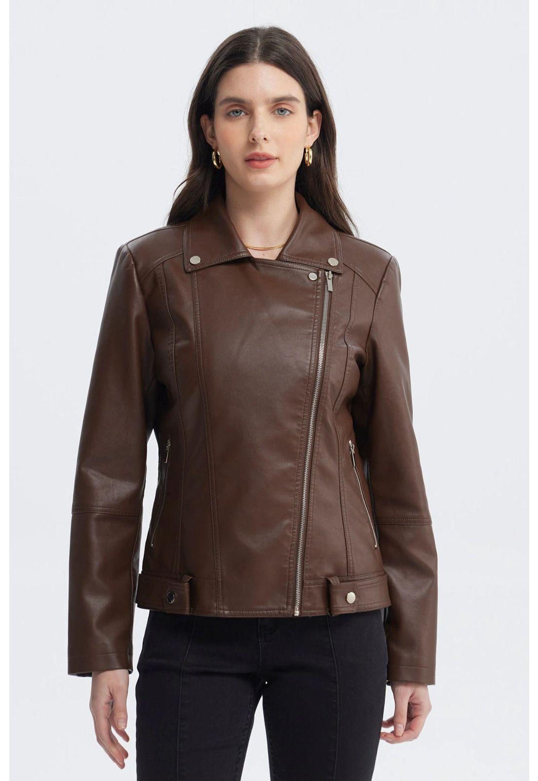 Chaqueta Mujer Cuello Camisero Chocolate-0