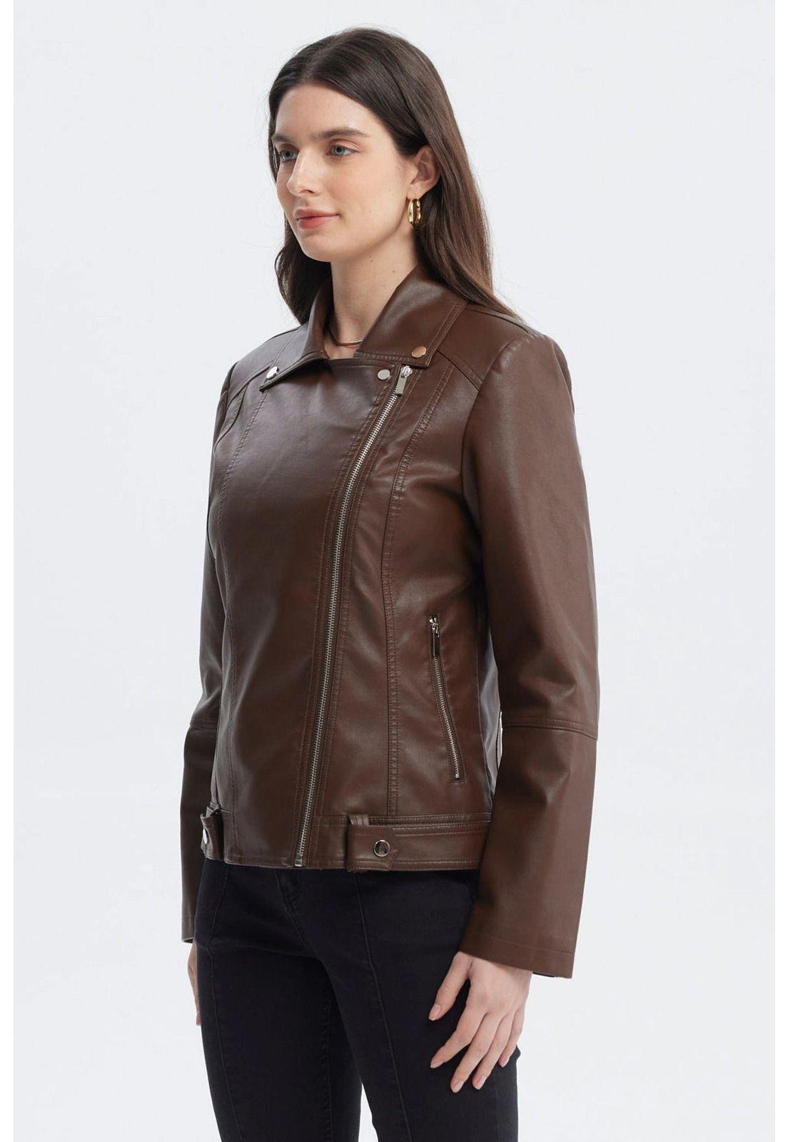Chaqueta Mujer Cuello Camisero Chocolate-1