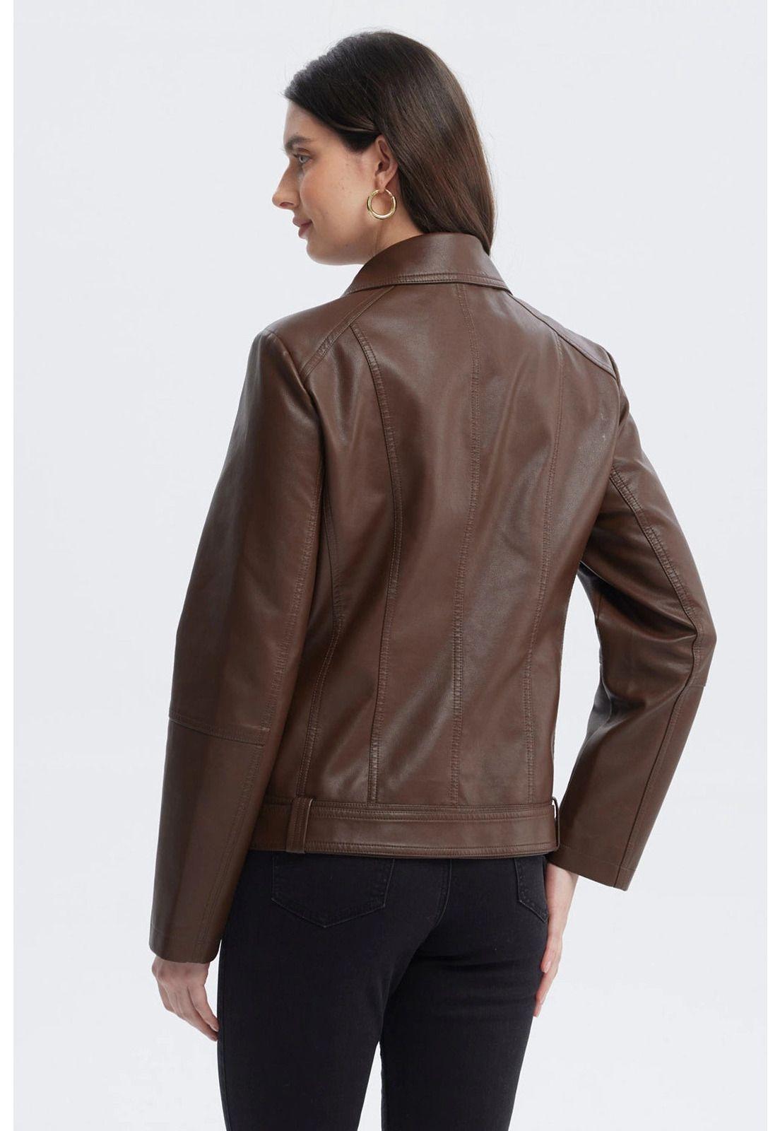 Chaqueta Mujer Cuello Camisero Chocolate-2