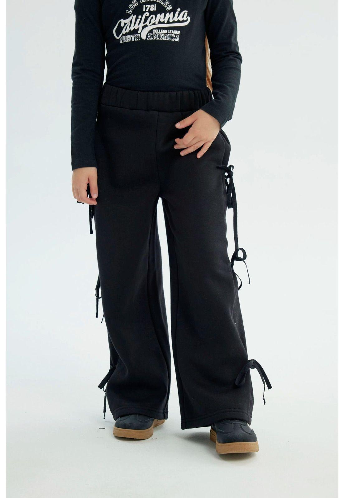 Pantalón Buzo Niña Wide Leg Negro - Vll-0