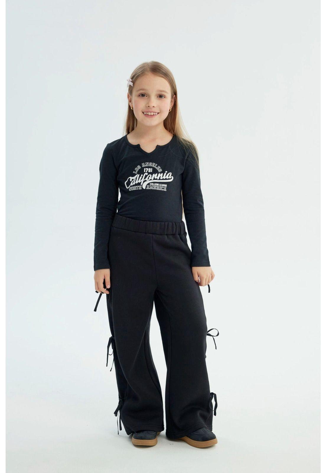 Pantalón Buzo Niña Wide Leg Negro - Vll-3