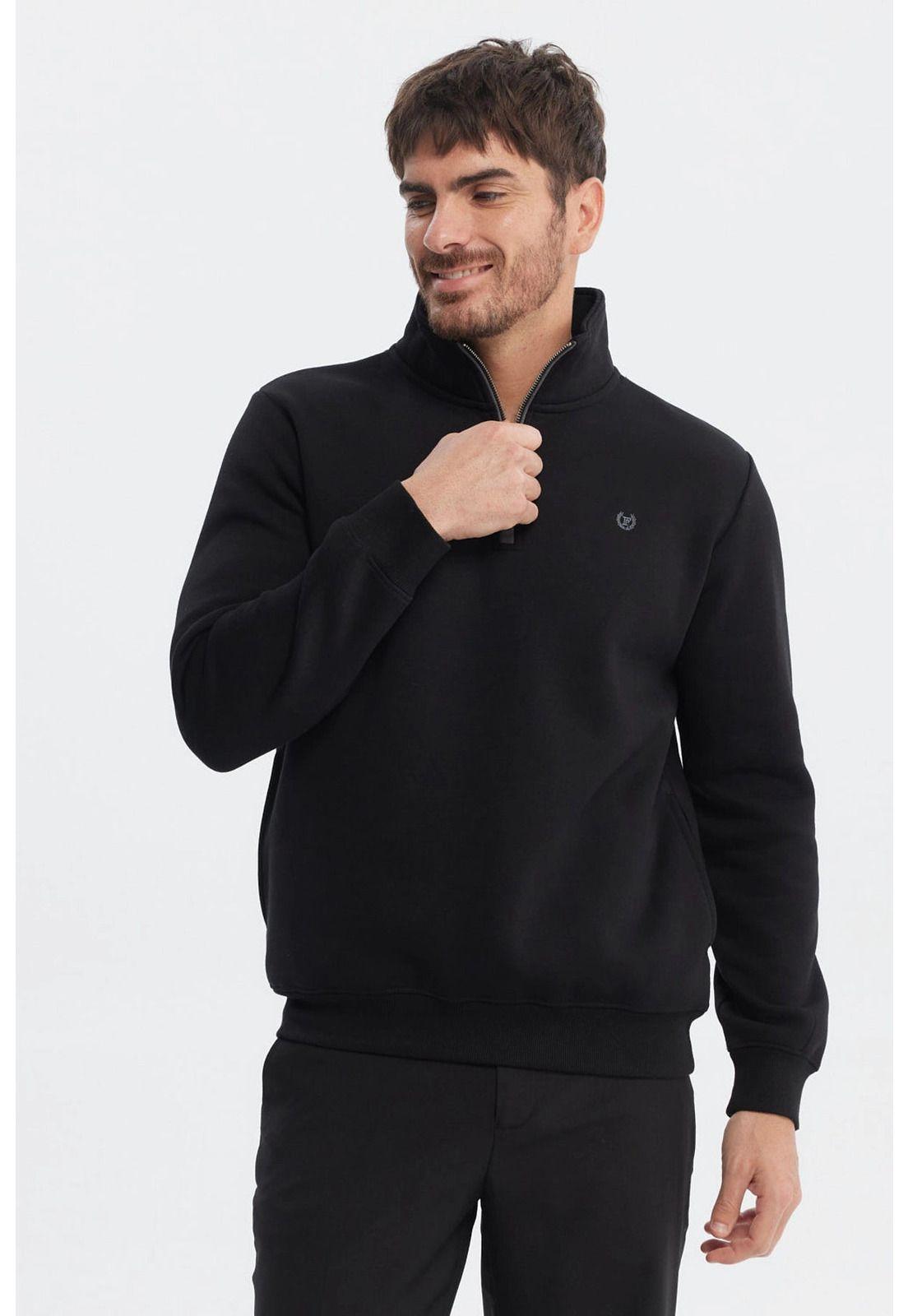 Polerón Hombre Slim Half Zipper Negro-0
