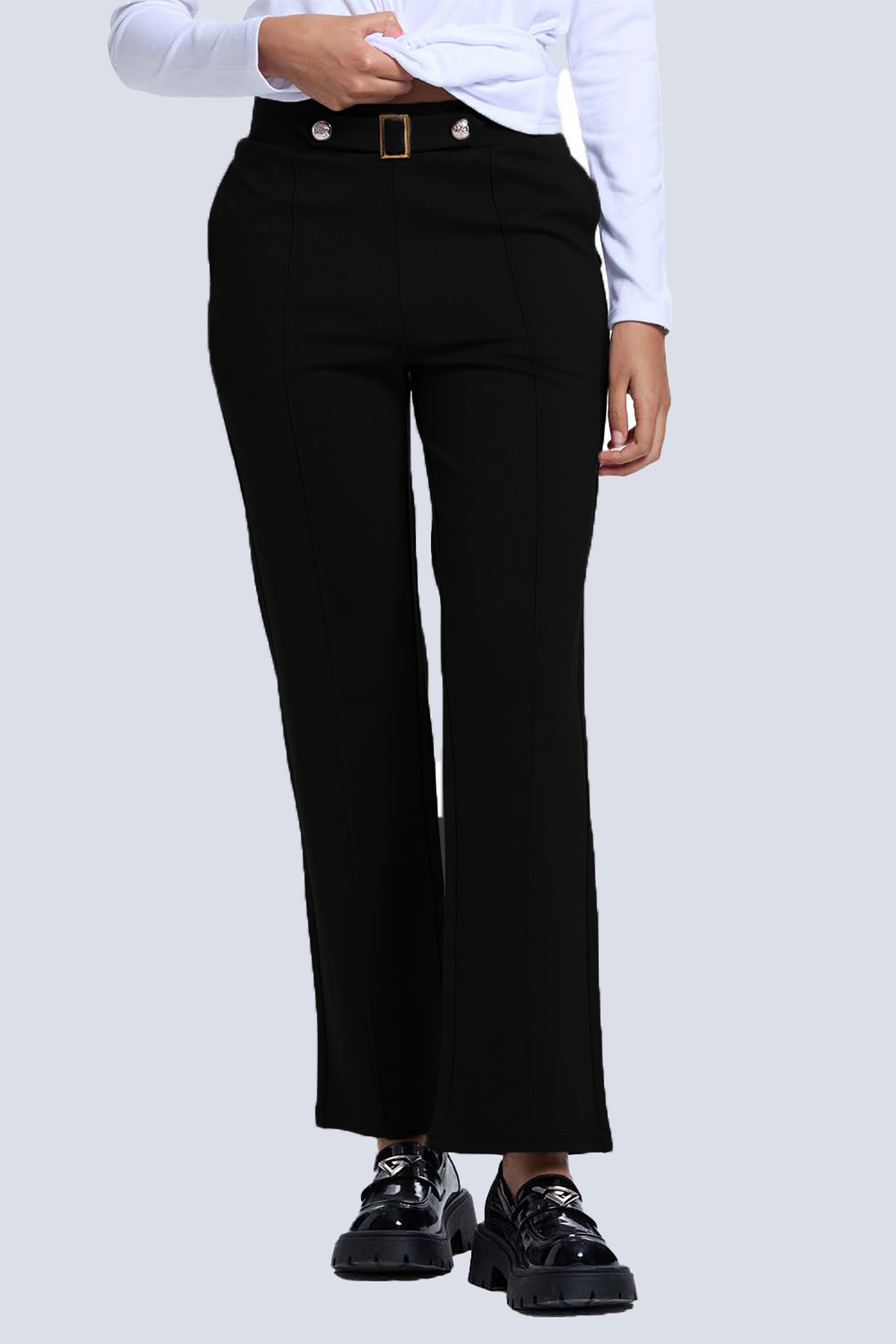 Pantalón Mujer Aplicación Hebilla Negro-0