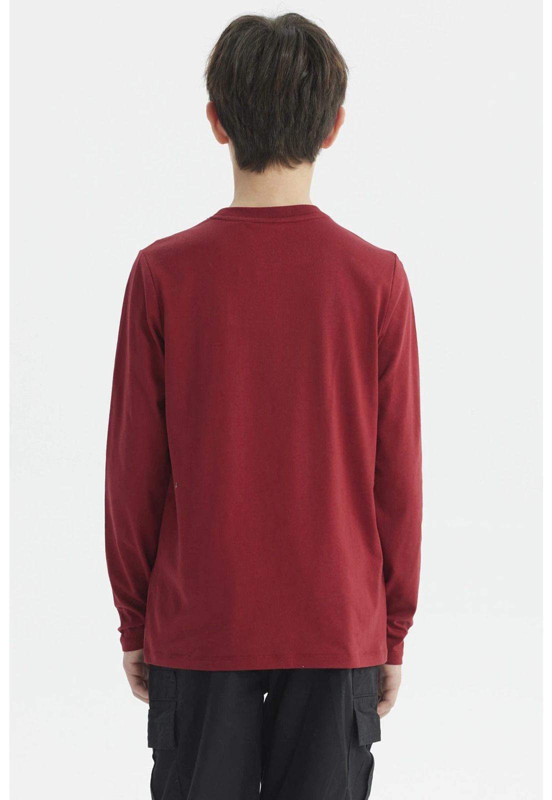 Polera Niño Print Bordado College Rojo Oscuro-2