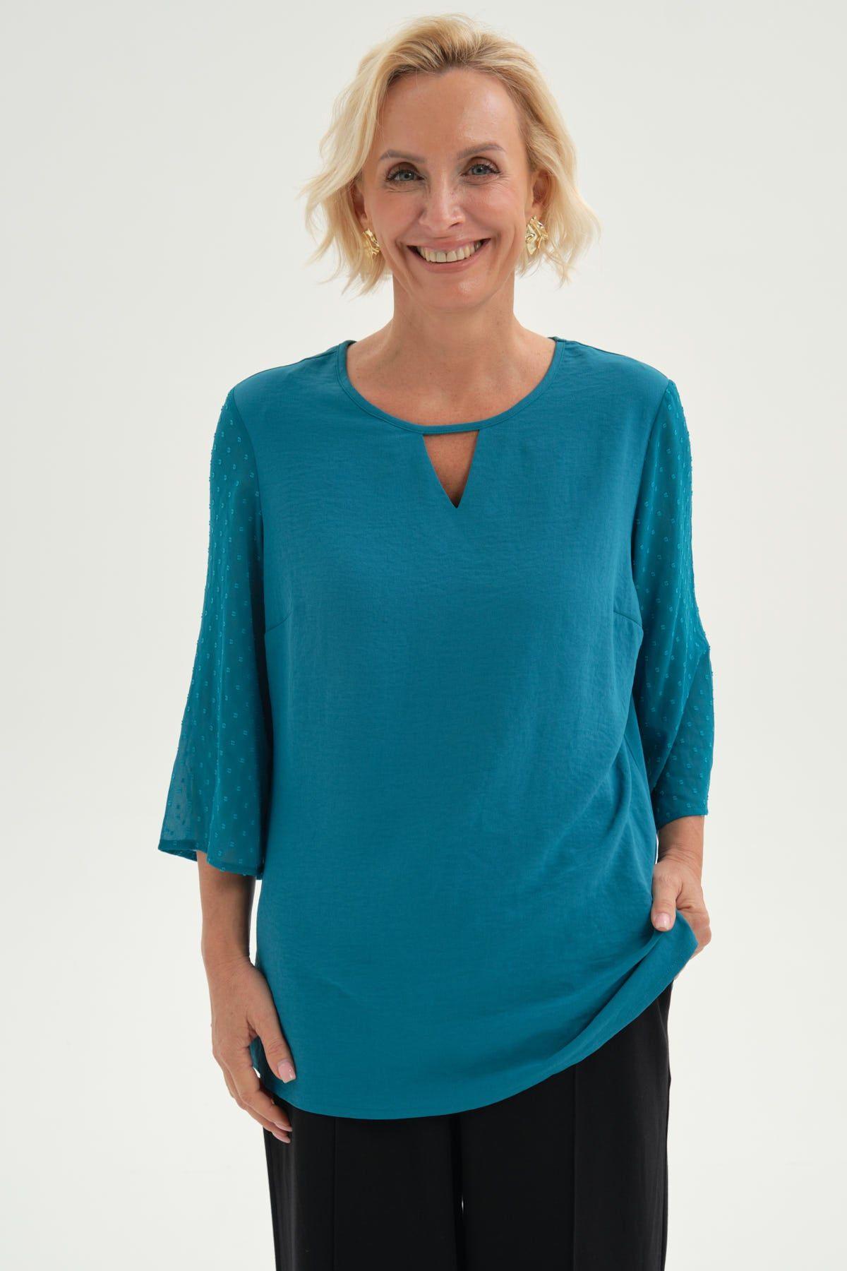 Blusa Mujer Blusa Crep Plumetti Turquesa-1