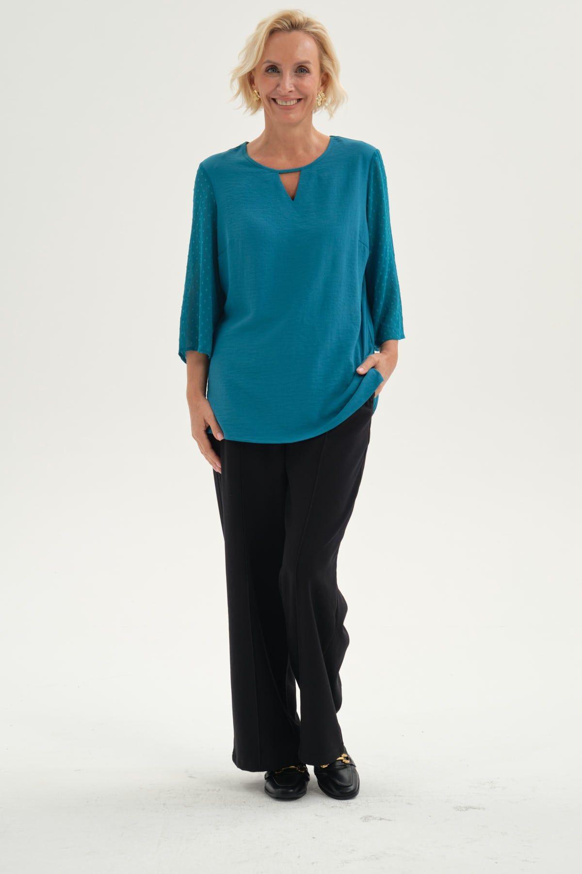 Blusa Mujer Blusa Crep Plumetti Turquesa-3