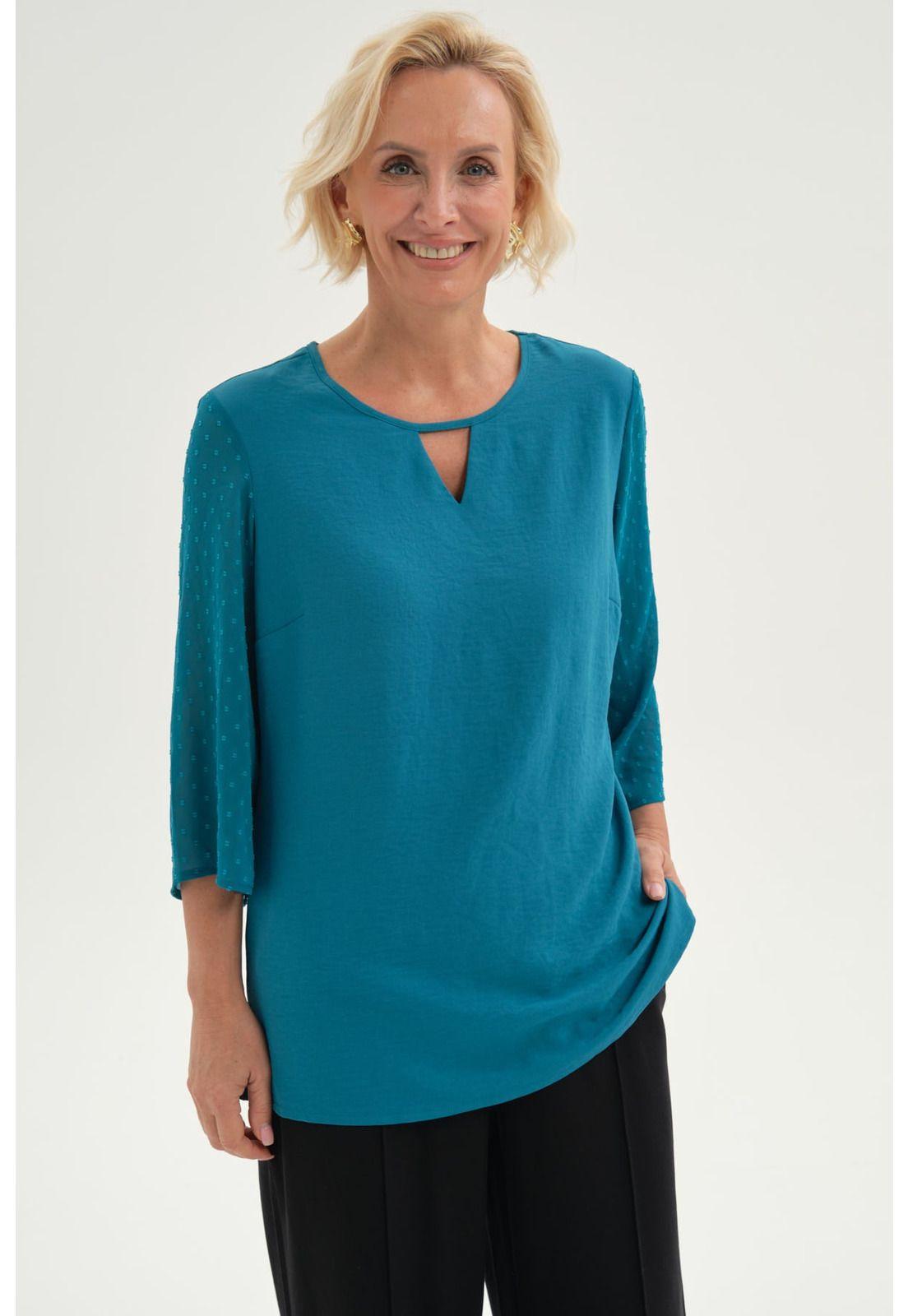 Blusa Mujer Blusa Crep Plumetti Turquesa-0