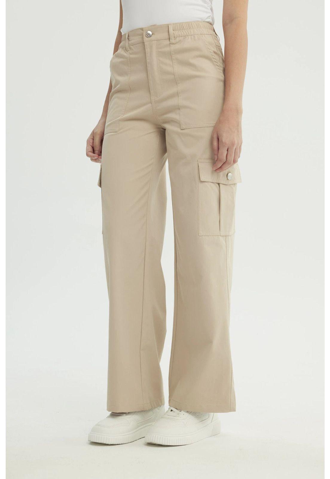 Pantalón Mujer Wide Leg Beige - Vll-1