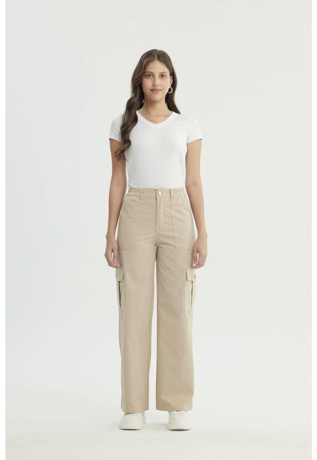 Pantalón Mujer Wide Leg Beige - Vll-3