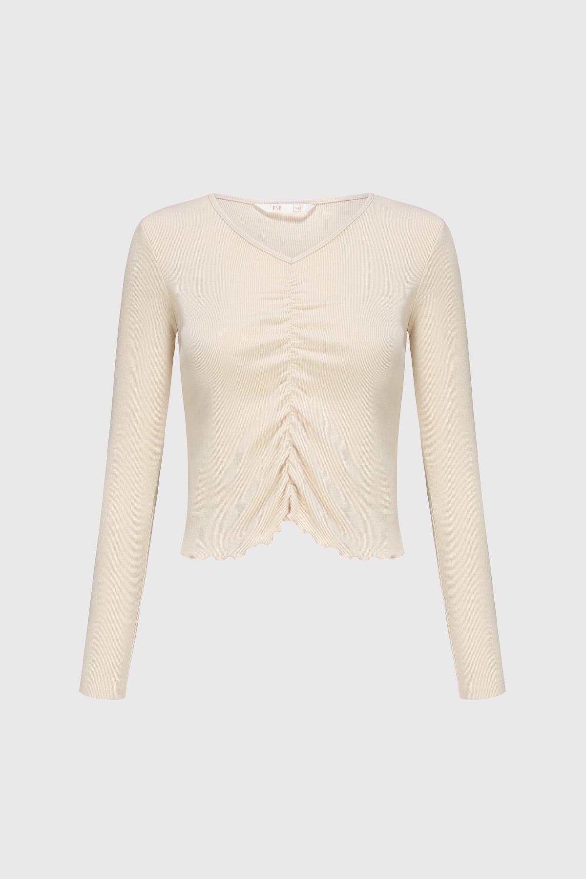 Polera Niña Recogido Delantero Beige-0