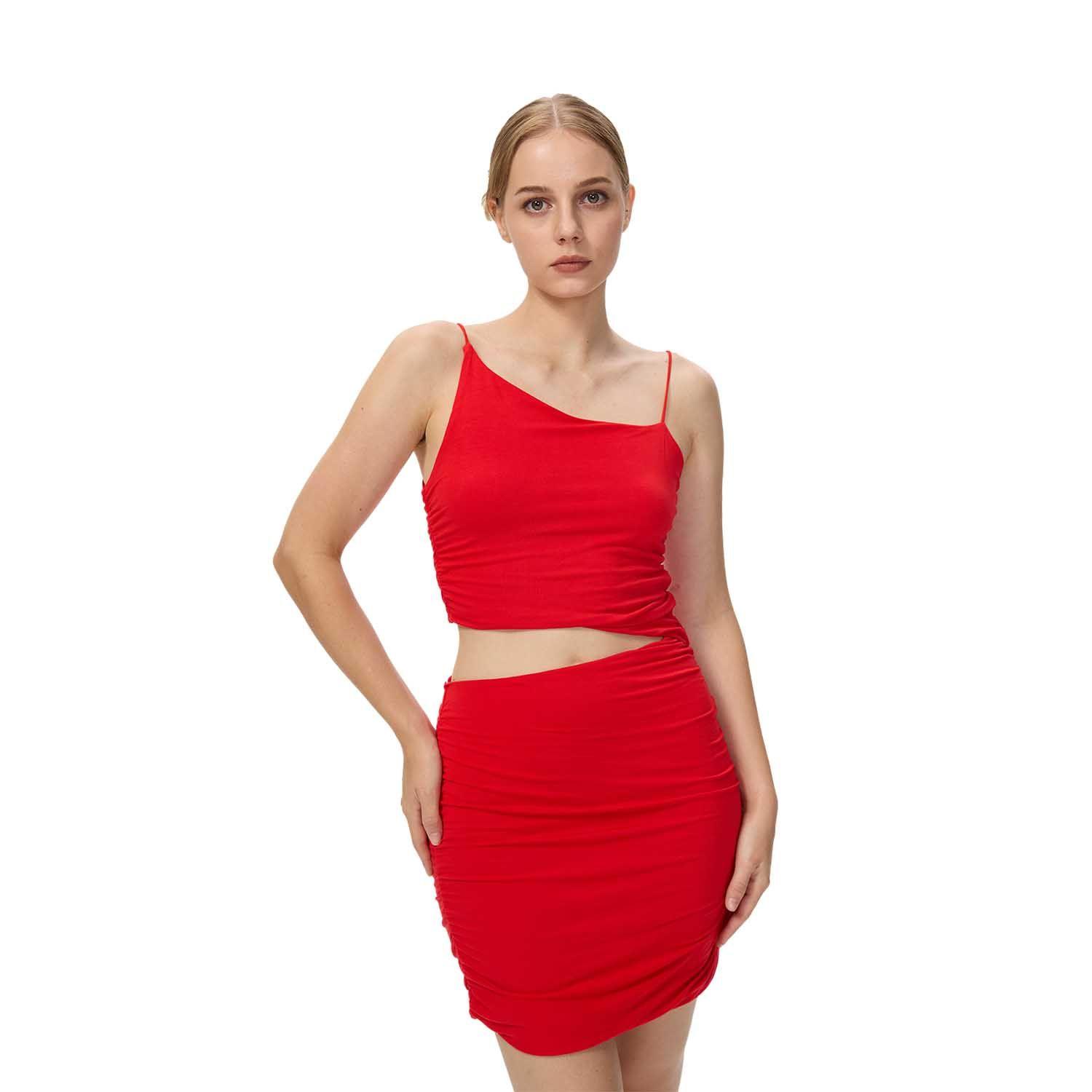 Vestido Mujer Asimetrico Drape Rojo Fashion's Park-0