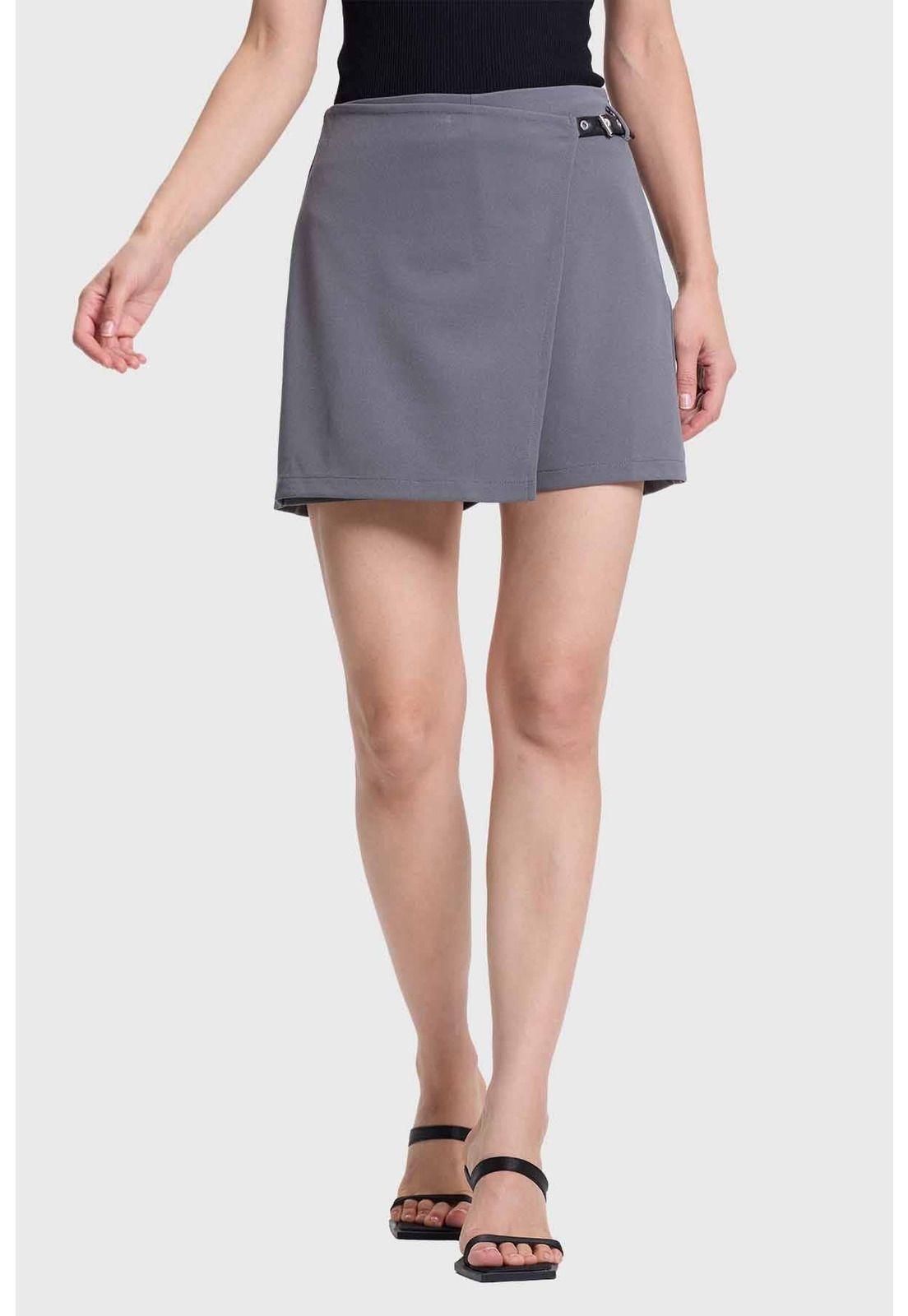 Falda Short Mujer Aplicación Lateral Cintura Gris-0