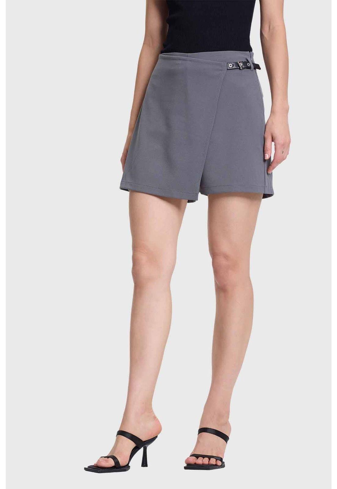 Falda Short Mujer Aplicación Lateral Cintura Gris-1