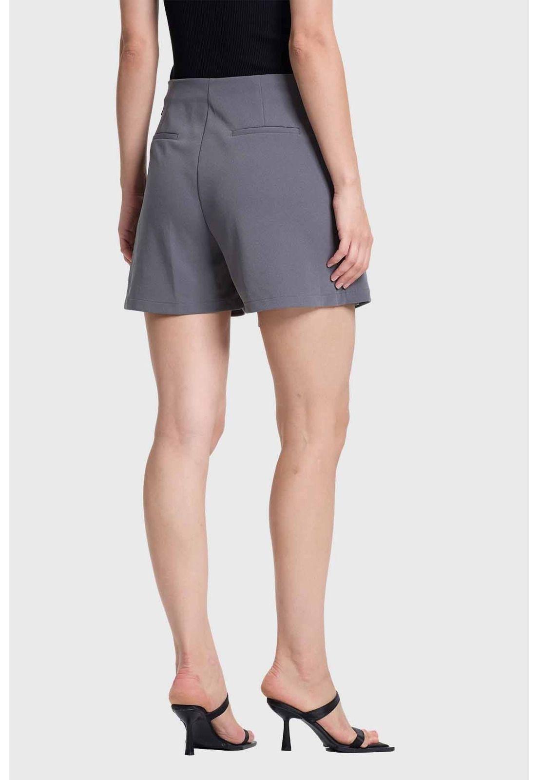 Falda Short Mujer Aplicación Lateral Cintura Gris-2