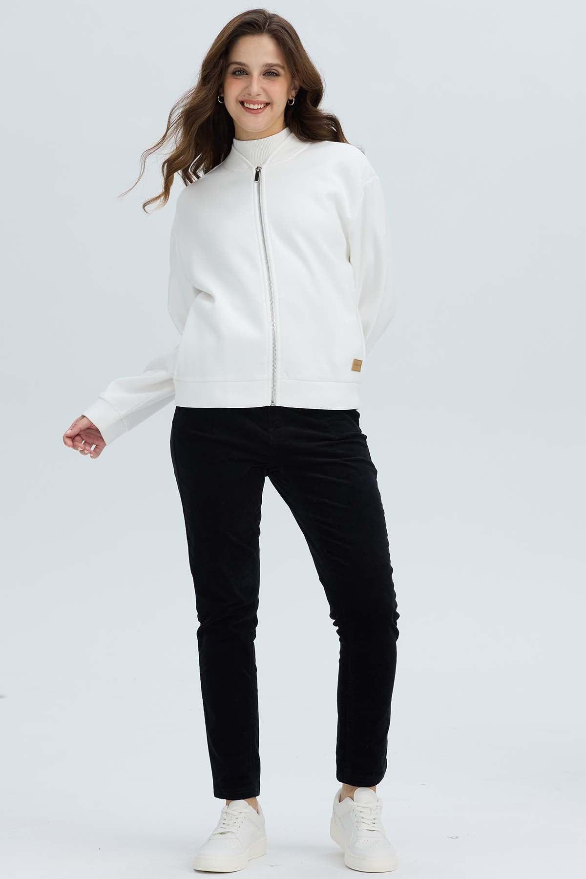 Polerón Mujer Liso Estilo Bomber Crudo-3