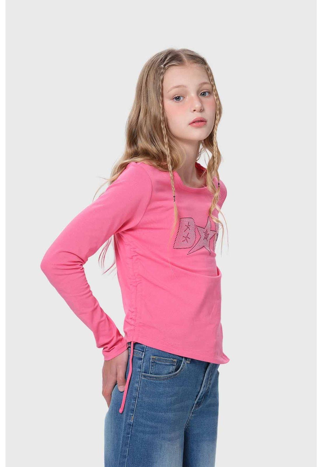 Polera Niña Con Nudo Recogido Rosado-1