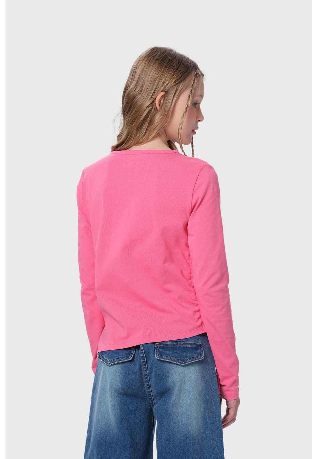Polera Niña Con Nudo Recogido Rosado-2