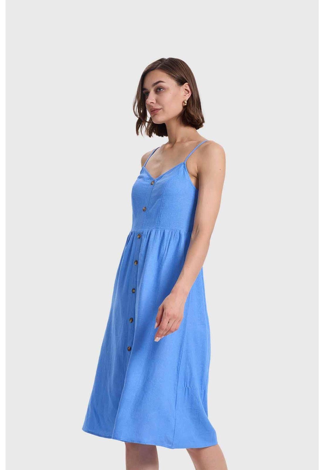 Vestido Mujer Pabilo Lino Celeste-1