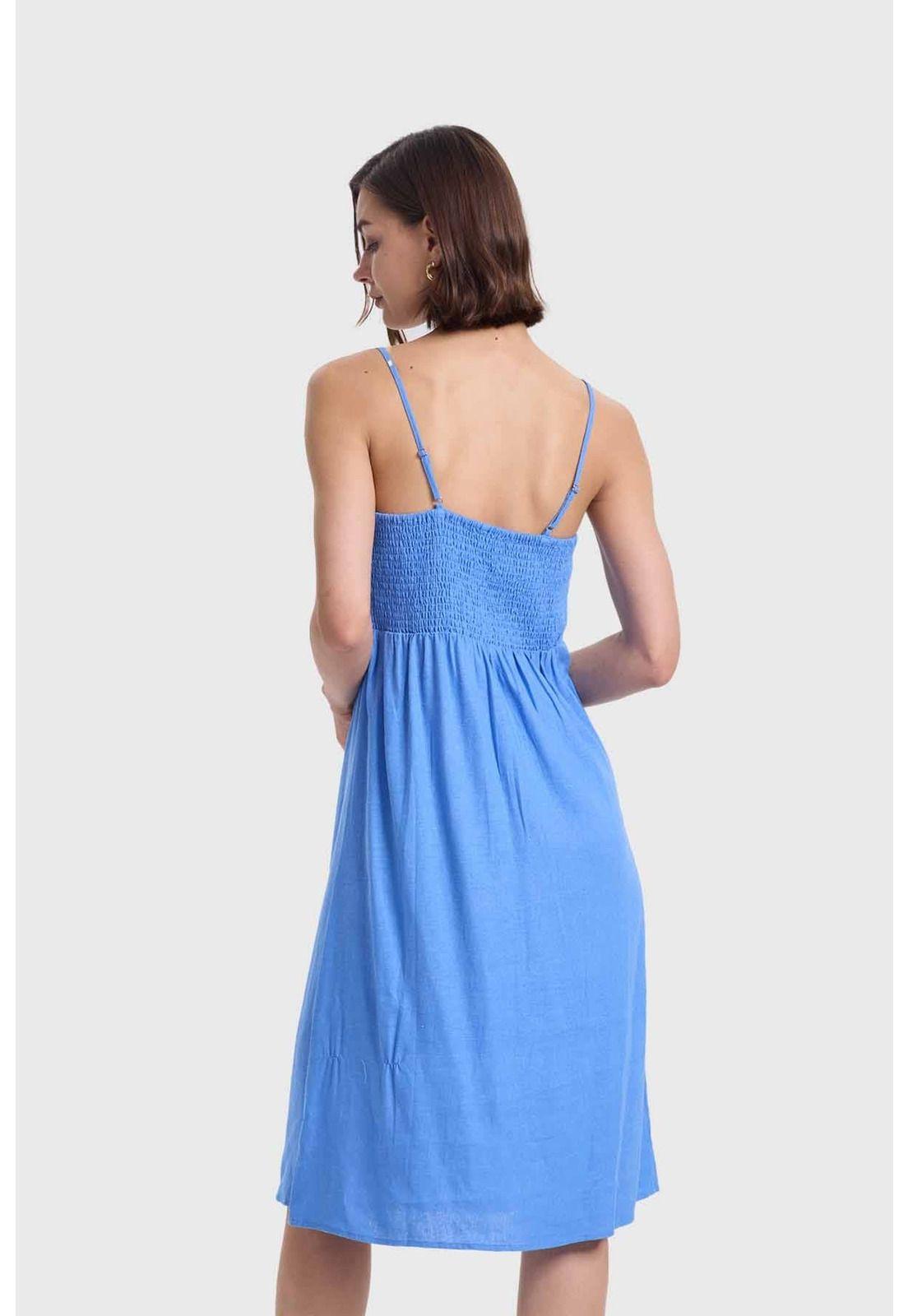 Vestido Mujer Pabilo Lino Celeste-2